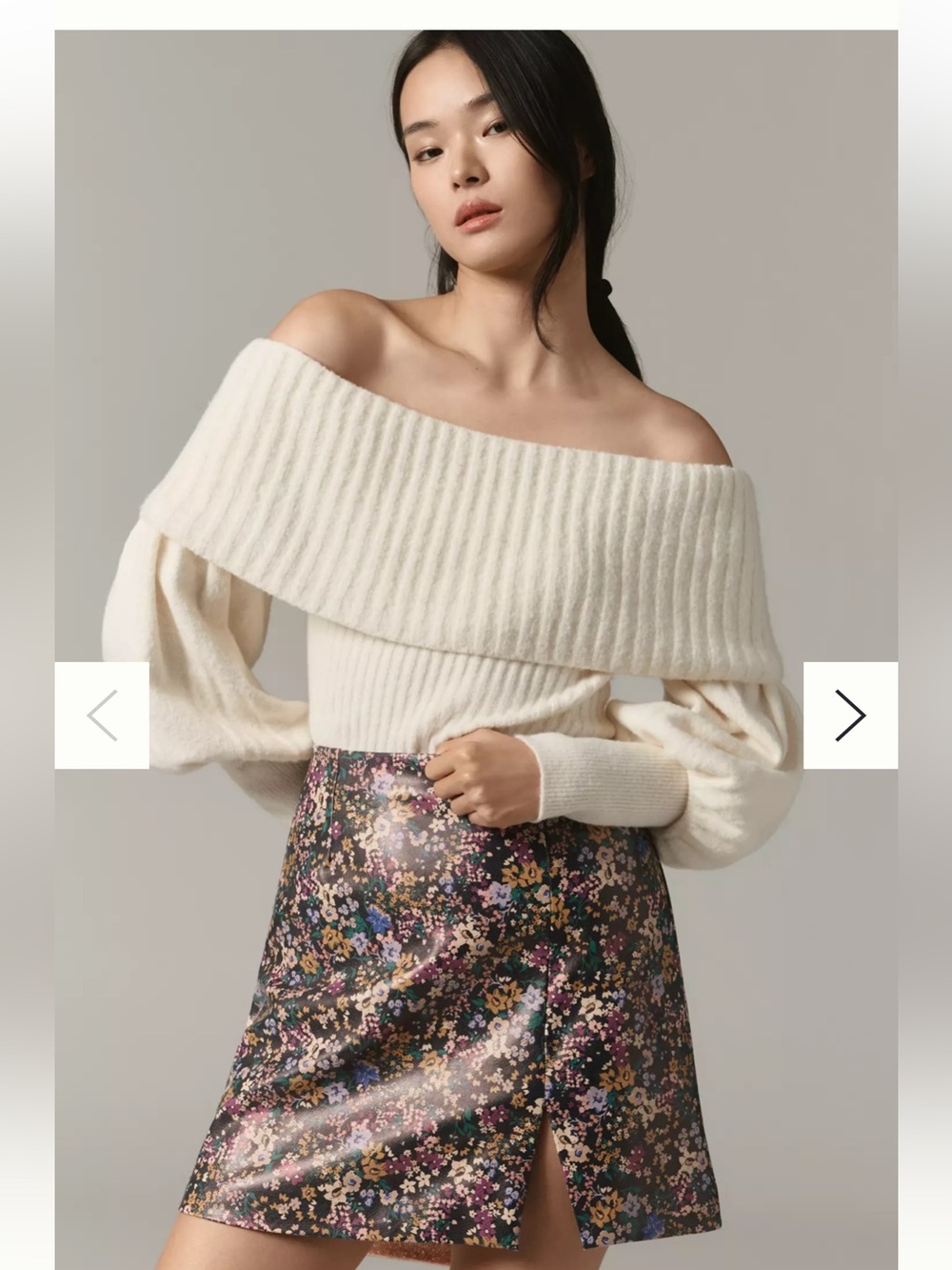 Maeve Gemma Faux-Leather purple floral Mini Skirt
